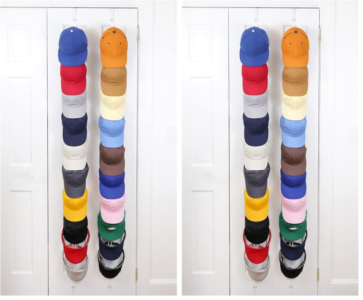 Perfect Curve Cap Rack FAV, Holds 40 Hats, Over Door Hat Organizer, White