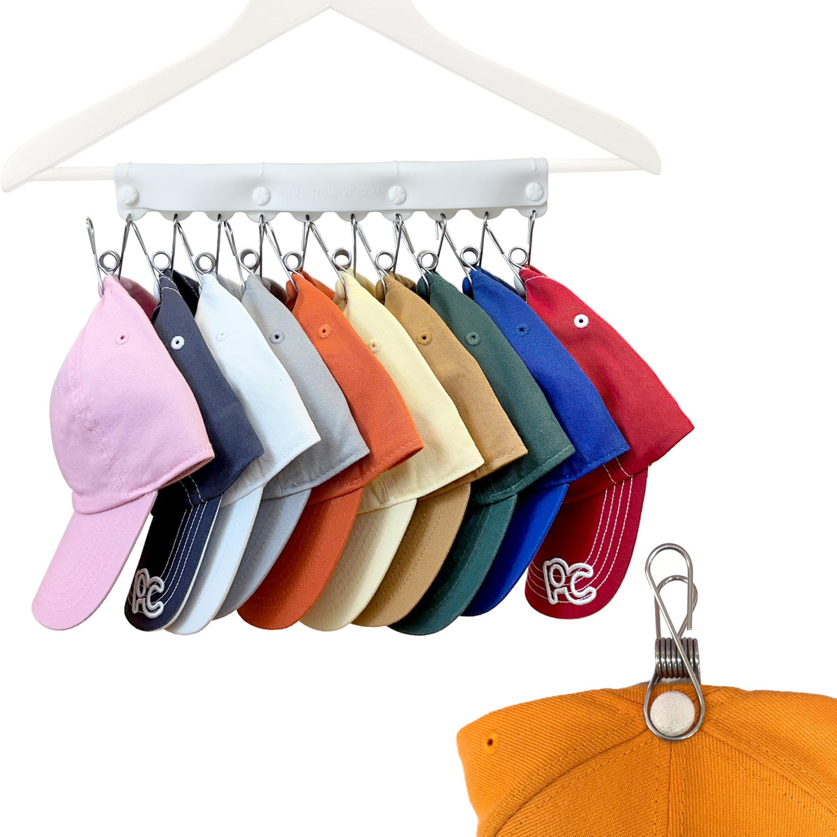 Hat Hanger For Closet. 10 Hooks Holds 10 Caps. Silicone. 1-Pack. Black