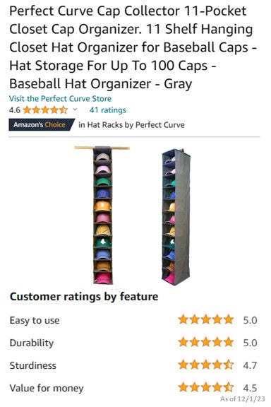 Perfect curve cap rack pro best sale cap organizer holds 30 caps