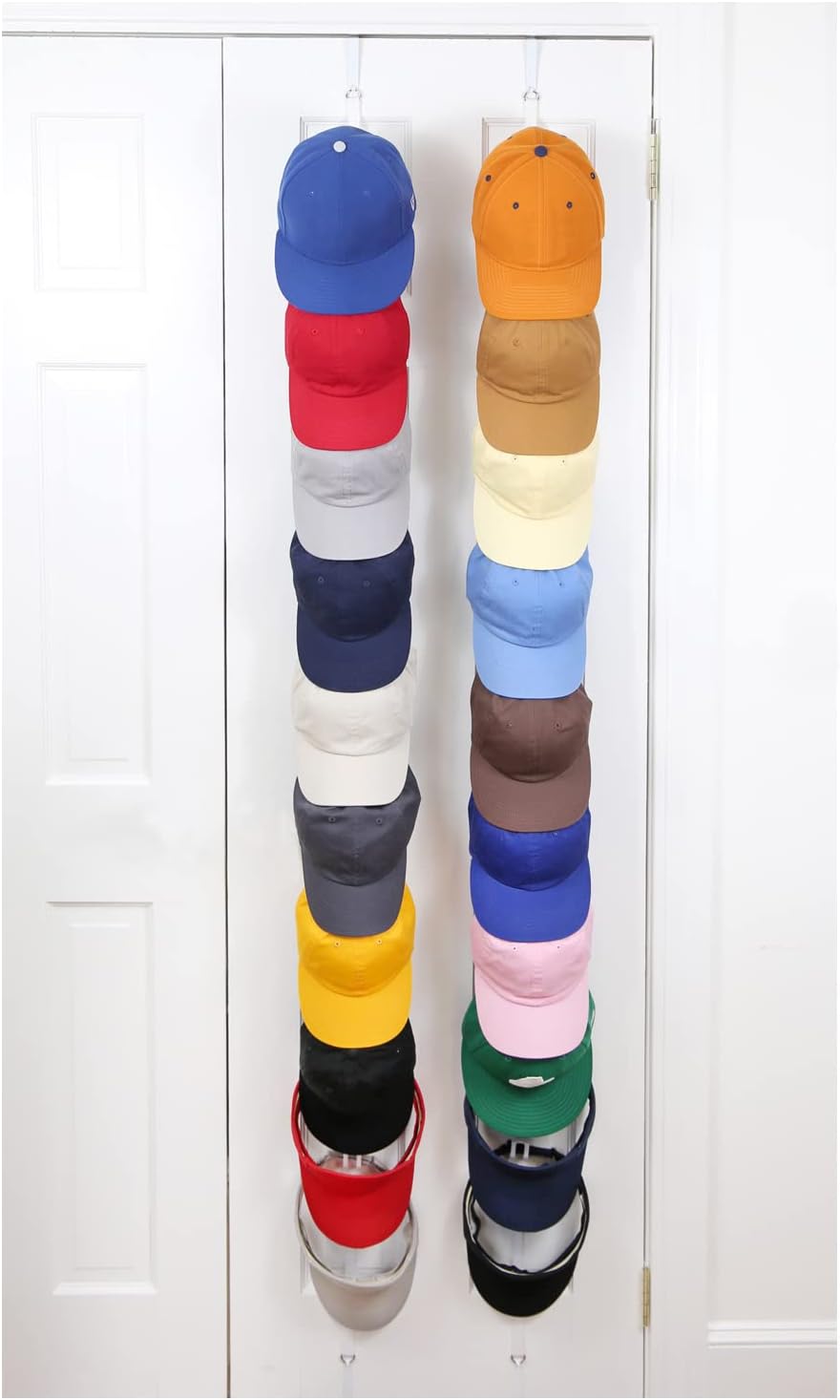 Perfect Curve Cap Rack FAV, Holds 40 Hats, Over Door Hat Organizer, White
