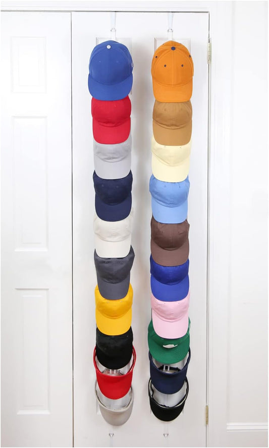 Perfect Curve Cap Rack FAV, Holds 40 Hats, Over Door Hat Organizer, White