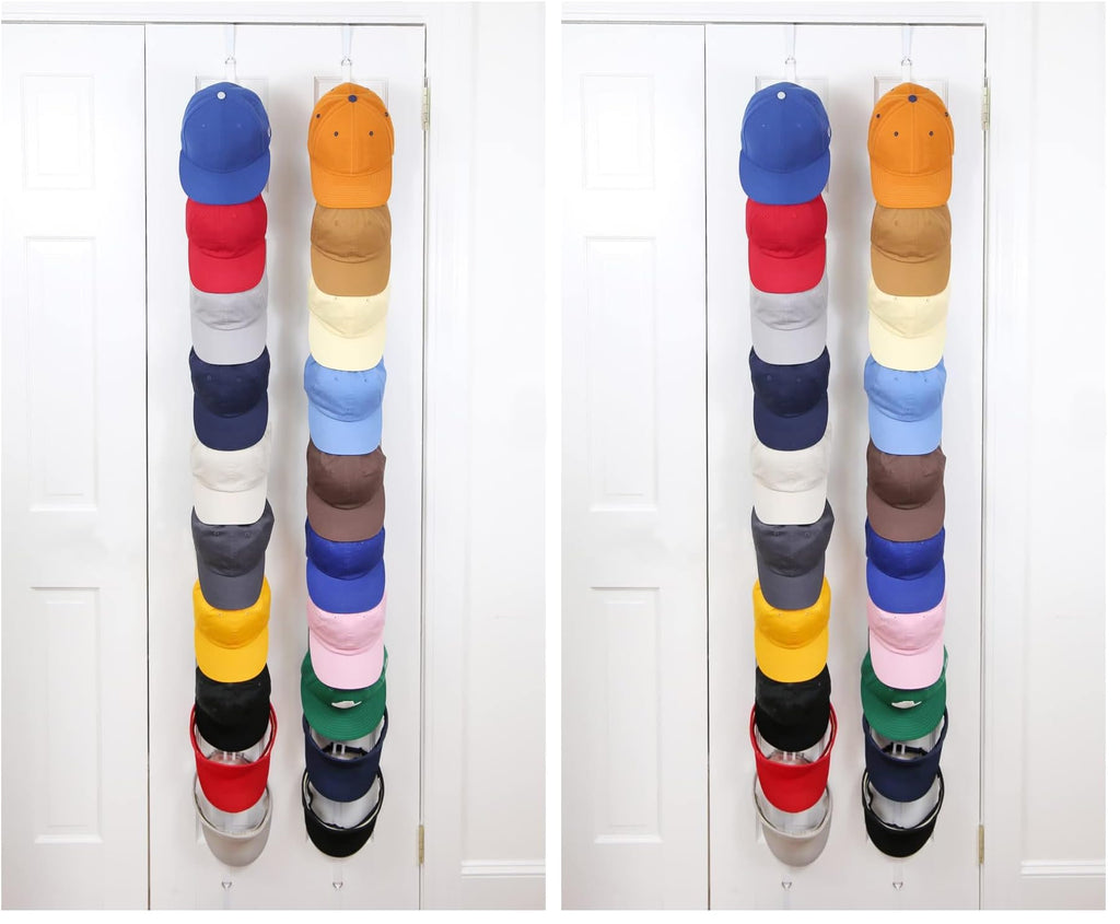 Perfect Curve Cap Rack FAV, Holds 40 Hats, Over Door Hat Organizer, White