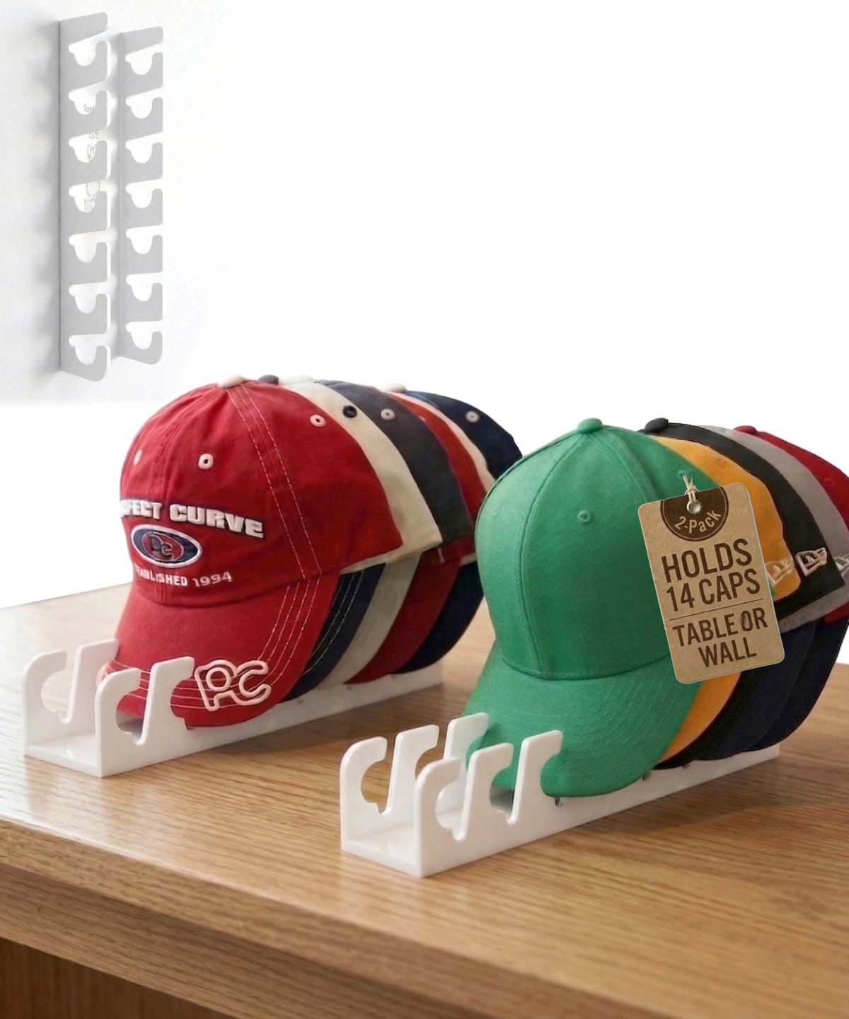 Table or Wall Hat Organizer Stand Display Rack. 7 Caps - Black 1-Pack