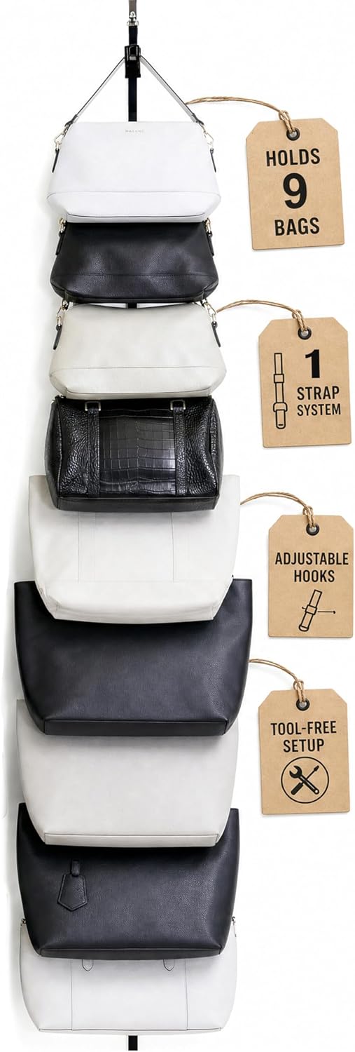Over-The-Door Handbag and Purse Organizer, 1 Strap, Holds 9 Handbags