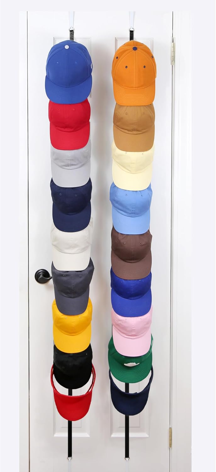 Over-The-Door Hat Organizer for Baseball Caps, 2 Straps, Holds 18-36 Caps