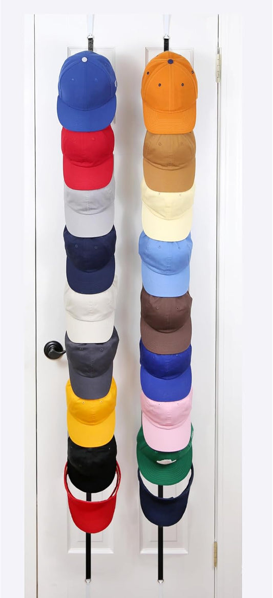 Over-The-Door Hat Organizer for Baseball Caps, 2 Straps, Holds 18-36 Caps