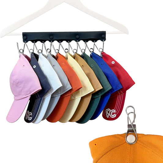 Hat Hanger For Closet. 10 Hooks Holds 10 Caps. Silicone. 1-Pack. Black