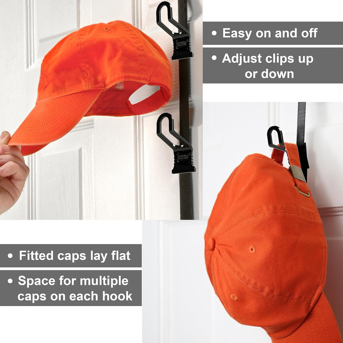 Perfect Curve MEGA Cap Rack – 1-Strap with 18 Total Clips Holds 18 Caps.