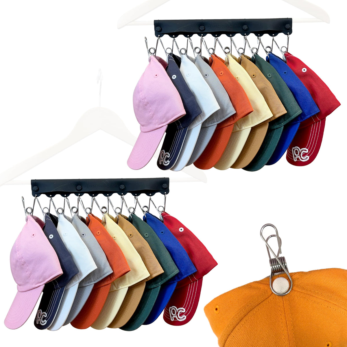 Hat Hanger For Closet. 10 Hooks Holds 10 Caps. Silicone. 1-Pack. Black