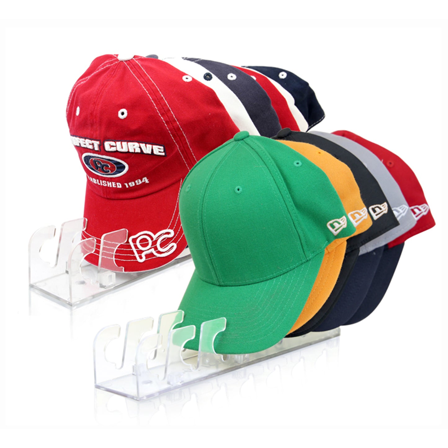 Cap Rack Stand - Store and organize 7 to 14 caps on a table/shelf or on the wall.