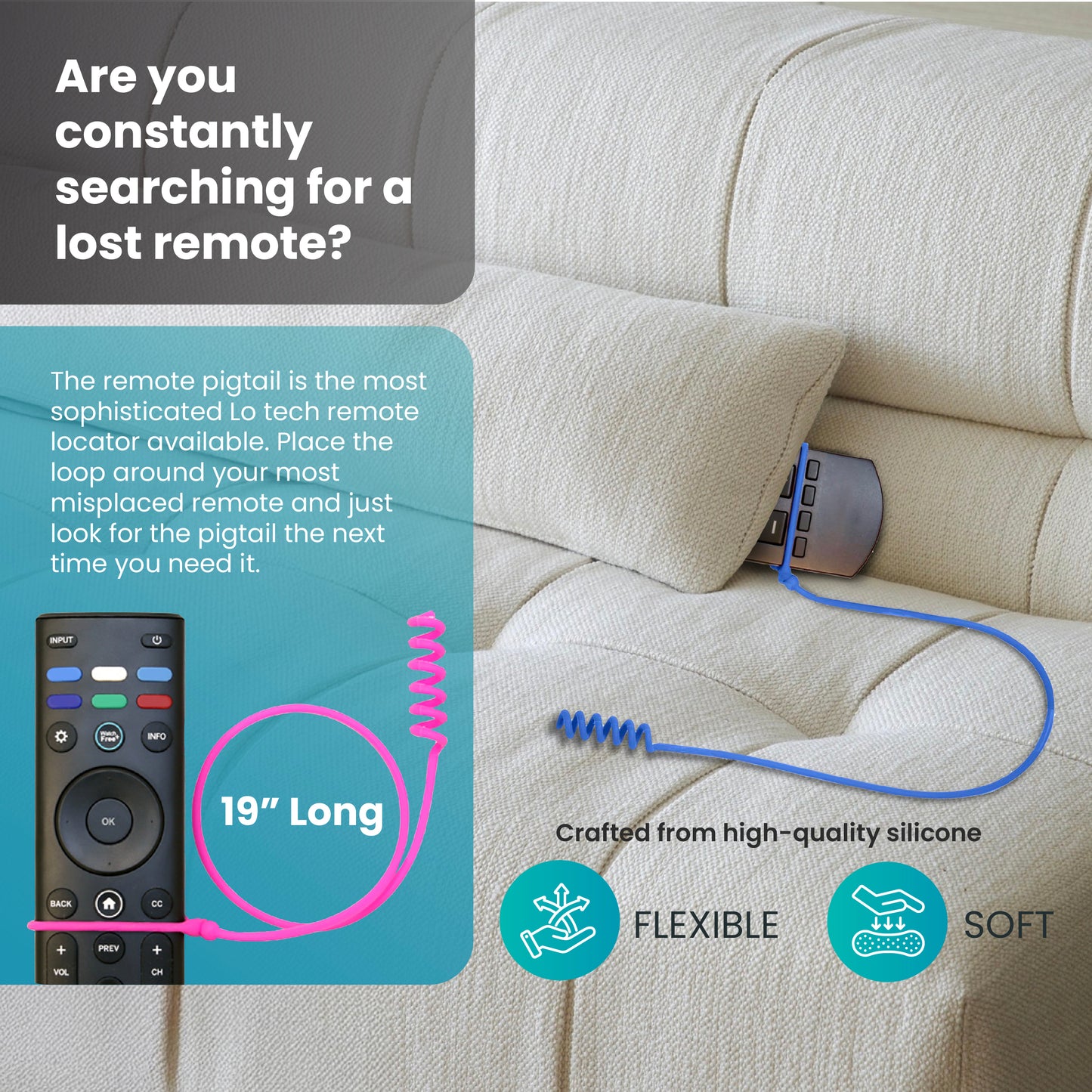 Remote Pigtail. Never Misplace Your Remote Again. Silicone.  4-Pack