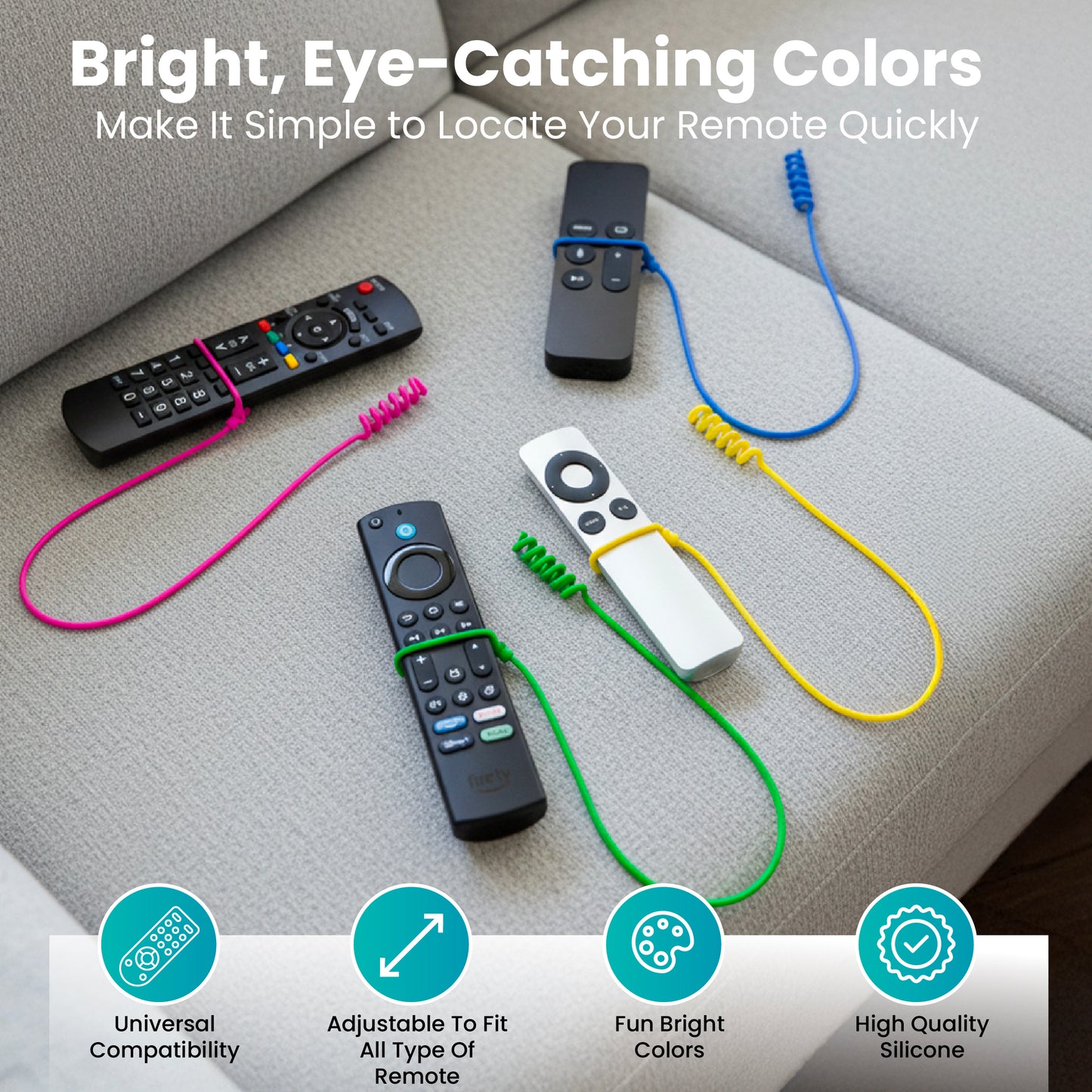 Remote Pigtail. Never Misplace Your Remote Again. Silicone.  4-Pack