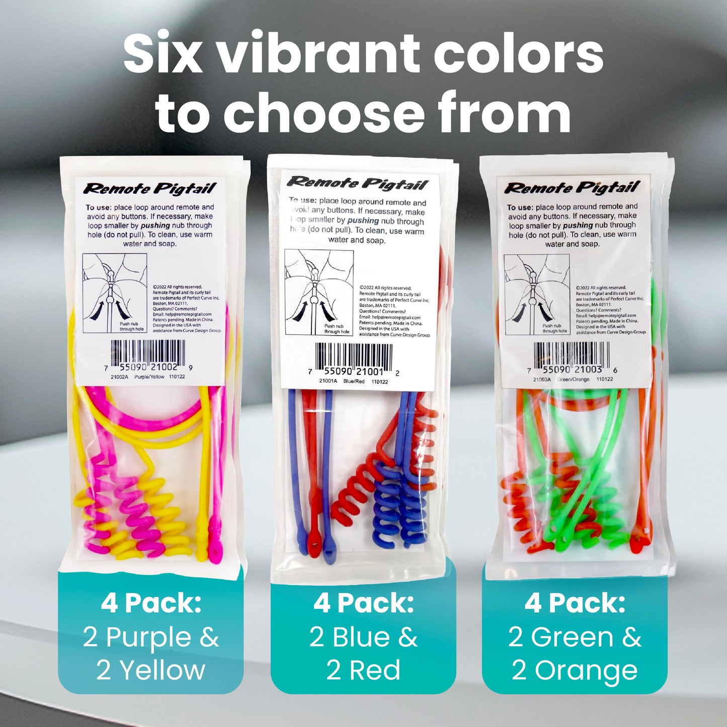 Remote Pigtail. Never Misplace Your Remote Again. Silicone.  4-Pack