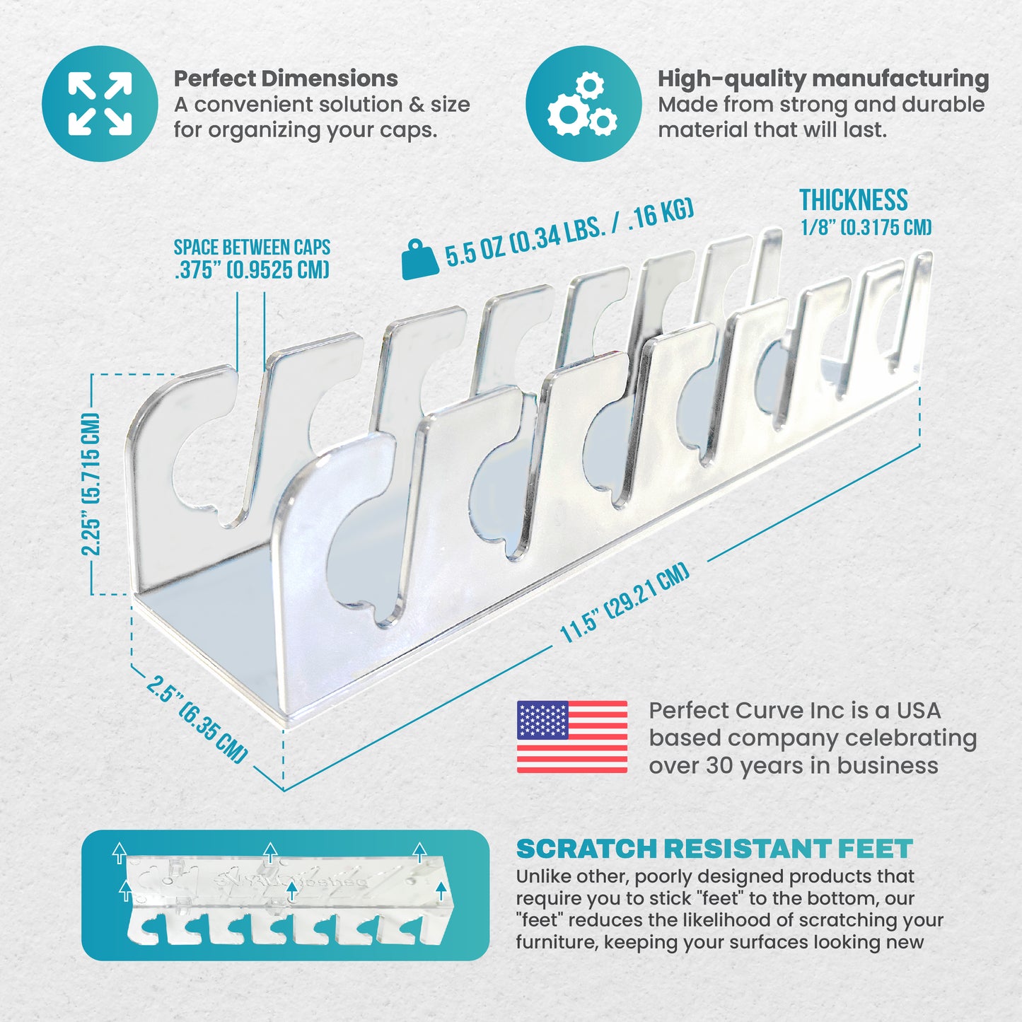 Cap Rack Stand - Store and organize 7 to 14 caps on a table/shelf or on the wall.