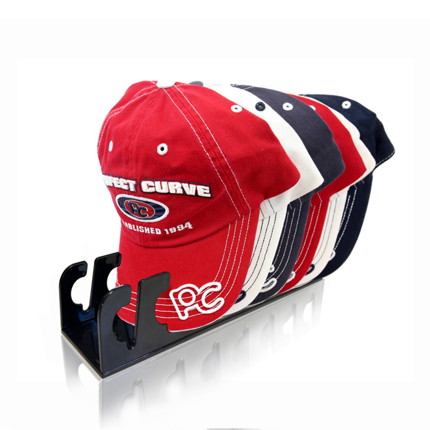 Cap Rack Stand - Store and organize 7 to 14 caps on a table/shelf or on the wall.